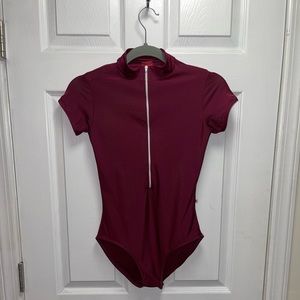 Yumiko Custom Red Leotard with White Zip Front - XL